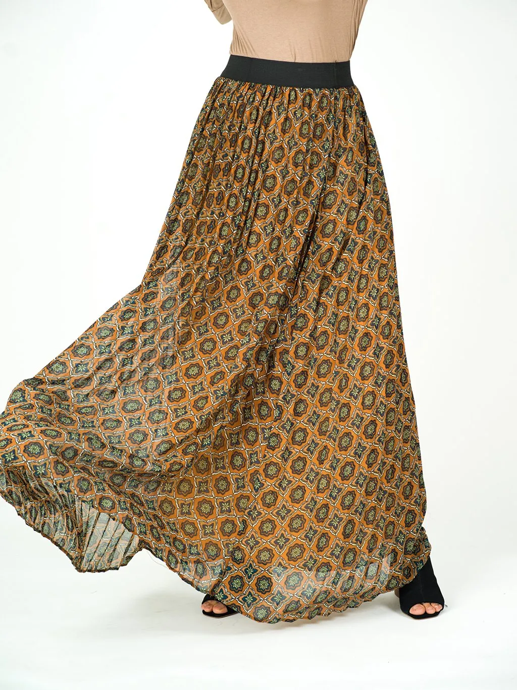 Dark mustard Moroccan print maxi skirt