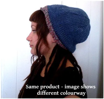 Hand Knitted Slouchy Beanie Hat (Grey with Rust Trim)