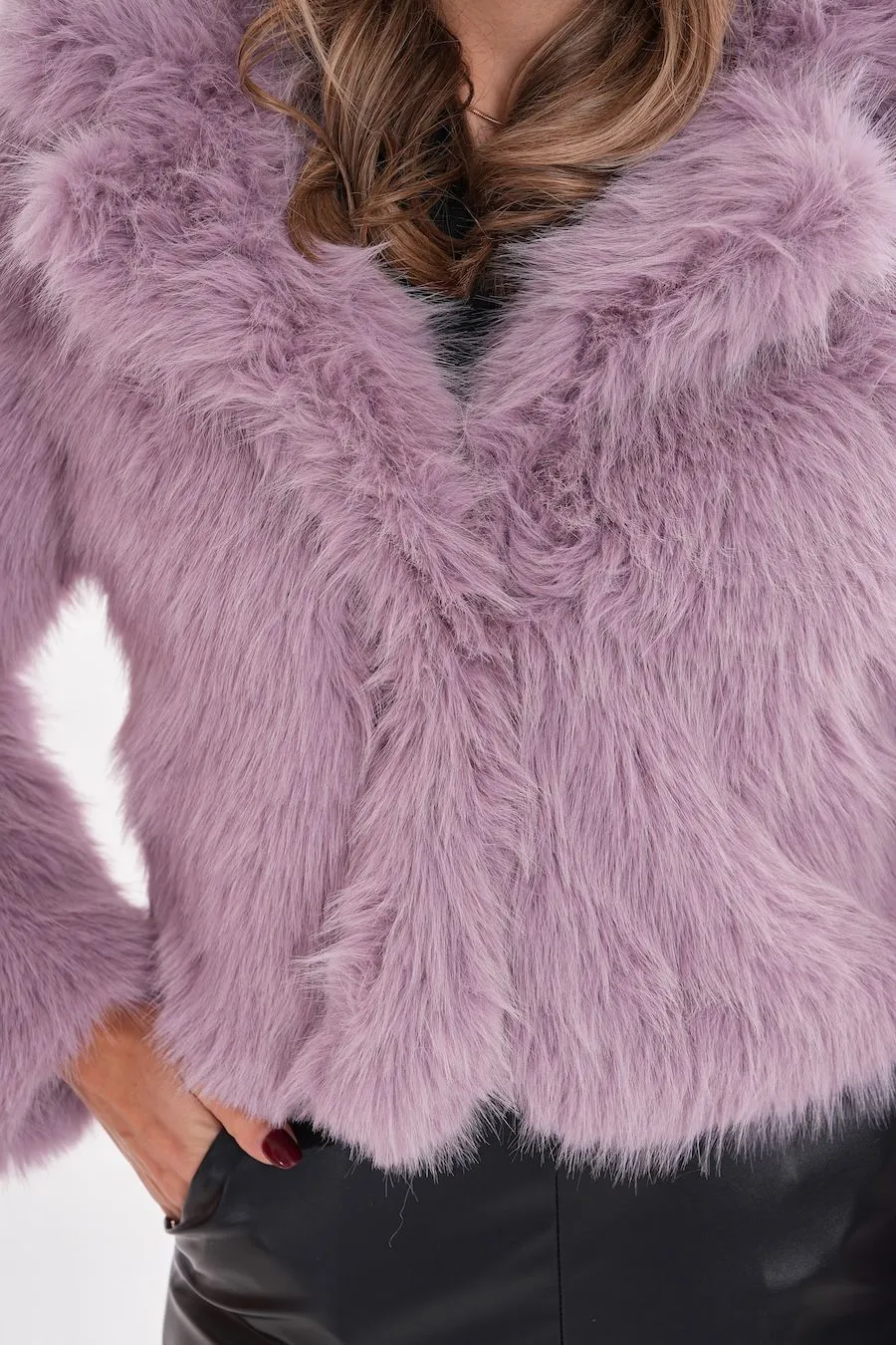 Lilac Crop Faux Fur Jacket – Baby Collar