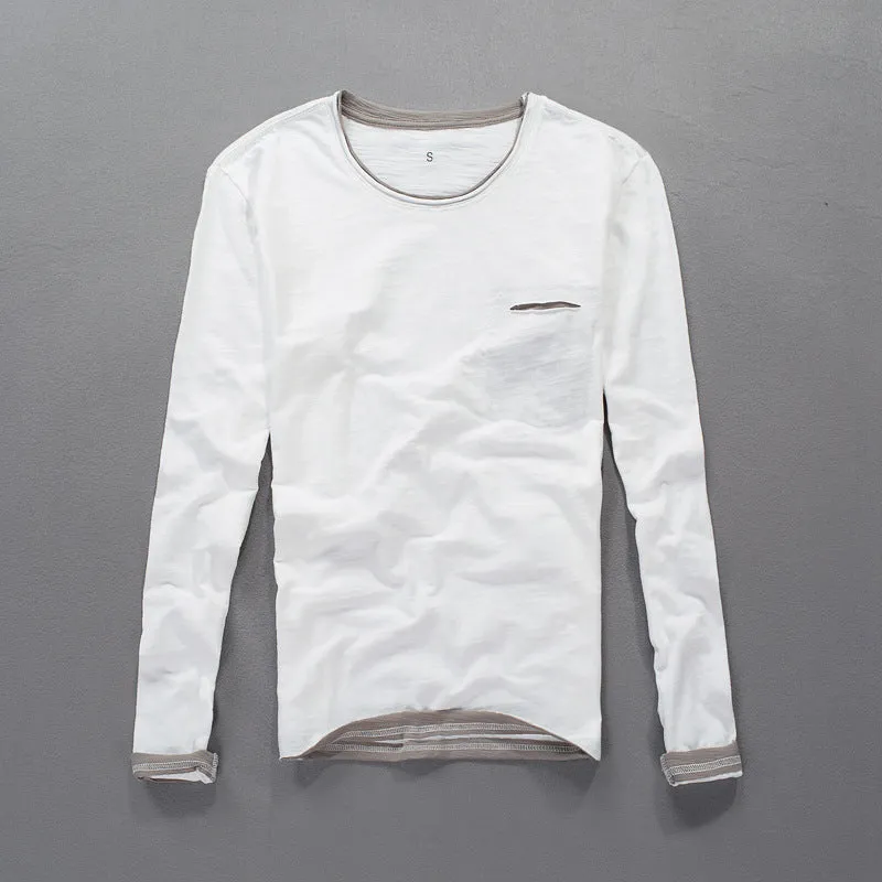 Loookus - 2025 Long-sleeved Men's slim-fit pure cotton Round neck T-shirt