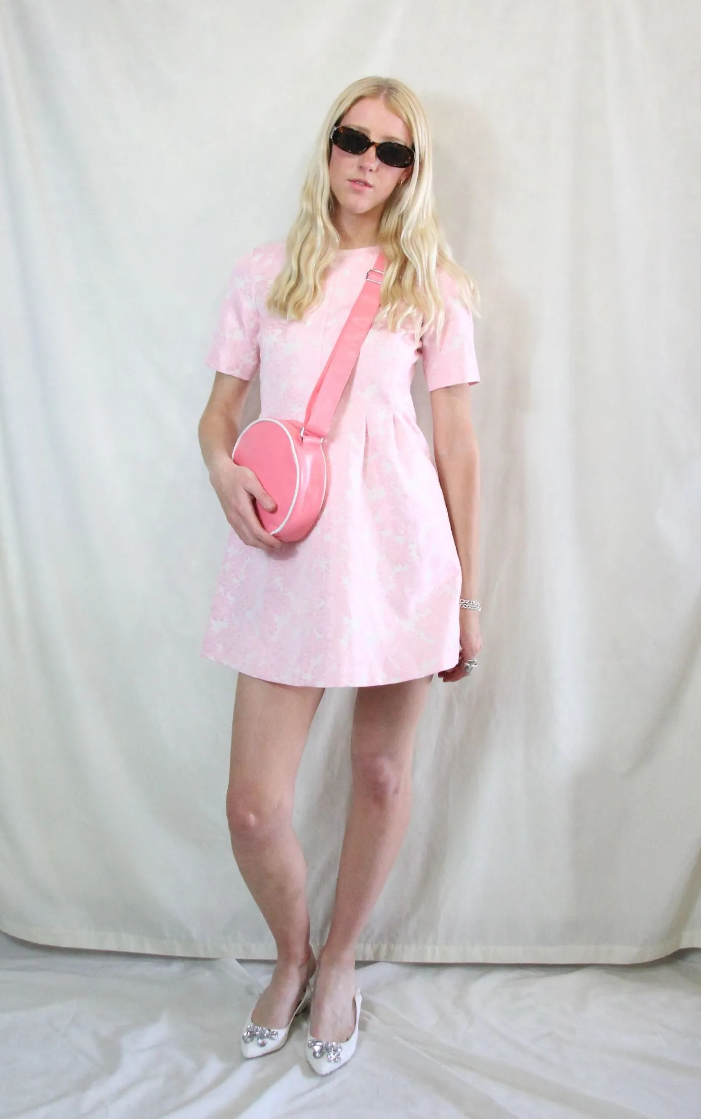 Pink and White Jacquard Mod Dress